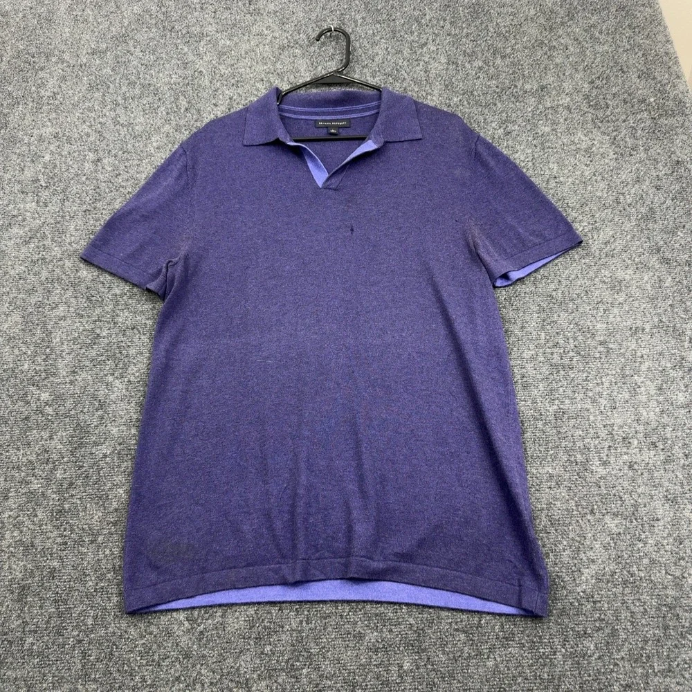 Banana Republic Polo Shirt Men L Purple Silk Cotton Cashmere Blend Casual Casual